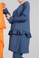 Tesettür giyim MAVİ KOLLARI BÜZGÜLÜ  2&prime;Lİ PANTOLONLU TAKIM 5016 