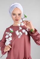 Tesettür giyim PEMBE KOLLARI BÜZGÜLÜ  2&prime;Lİ PANTOLONLU TAKIM 5016 