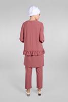 Tesettür giyim PEMBE KOLLARI BÜZGÜLÜ  2&prime;Lİ PANTOLONLU TAKIM 5016 