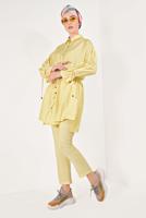 Tesettür giyim SARI DÜĞMELİ VE BAĞCIKLI 2&prime;Lİ PANTOLONLU TAKIM T 5034 