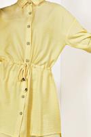 Tesettür giyim SARI DÜĞMELİ VE BAĞCIKLI 2&prime;Lİ PANTOLONLU TAKIM T 5034 