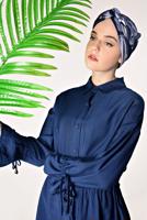 Tesettür giyim LACİVERT DÜĞMELİ VE BAĞCIKLI 2&prime;Lİ PANTOLONLU TAKIM T 5034 