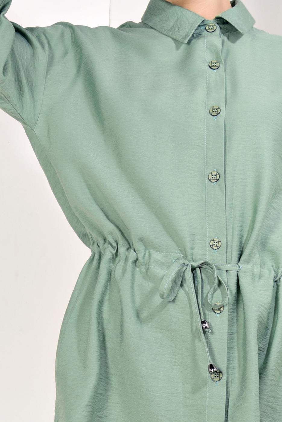 Tesettür giyim YEŞİL DÜĞMELİ VE BAĞCIKLI 2&prime;Lİ PANTOLONLU TAKIM T 5034 