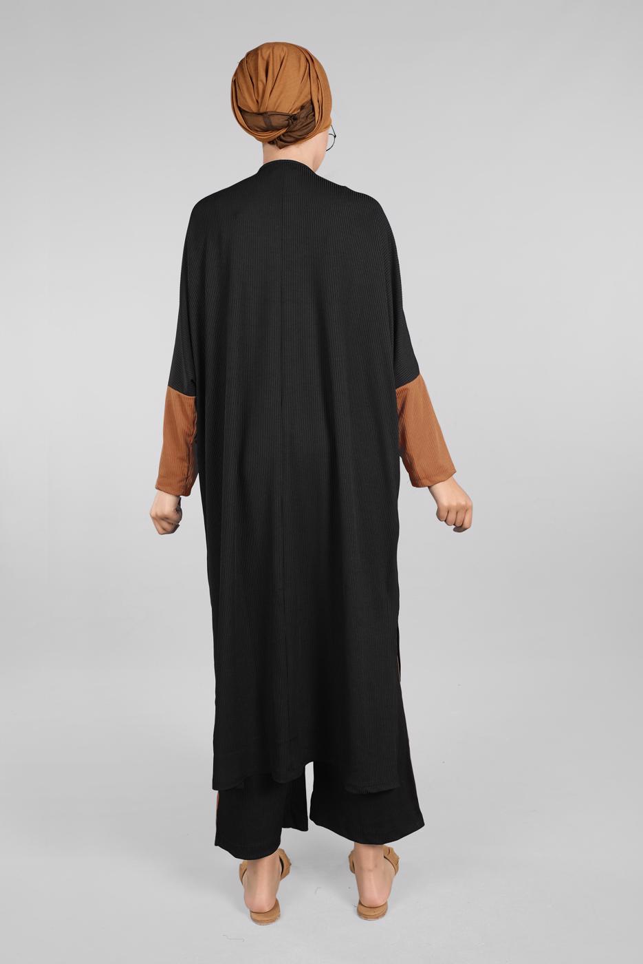 Tesettür giyim SİYAH YARASA KOL FİTİLLİ SALAŞ 2&prime;Lİ PANTOLONLU TAKIM 5116 