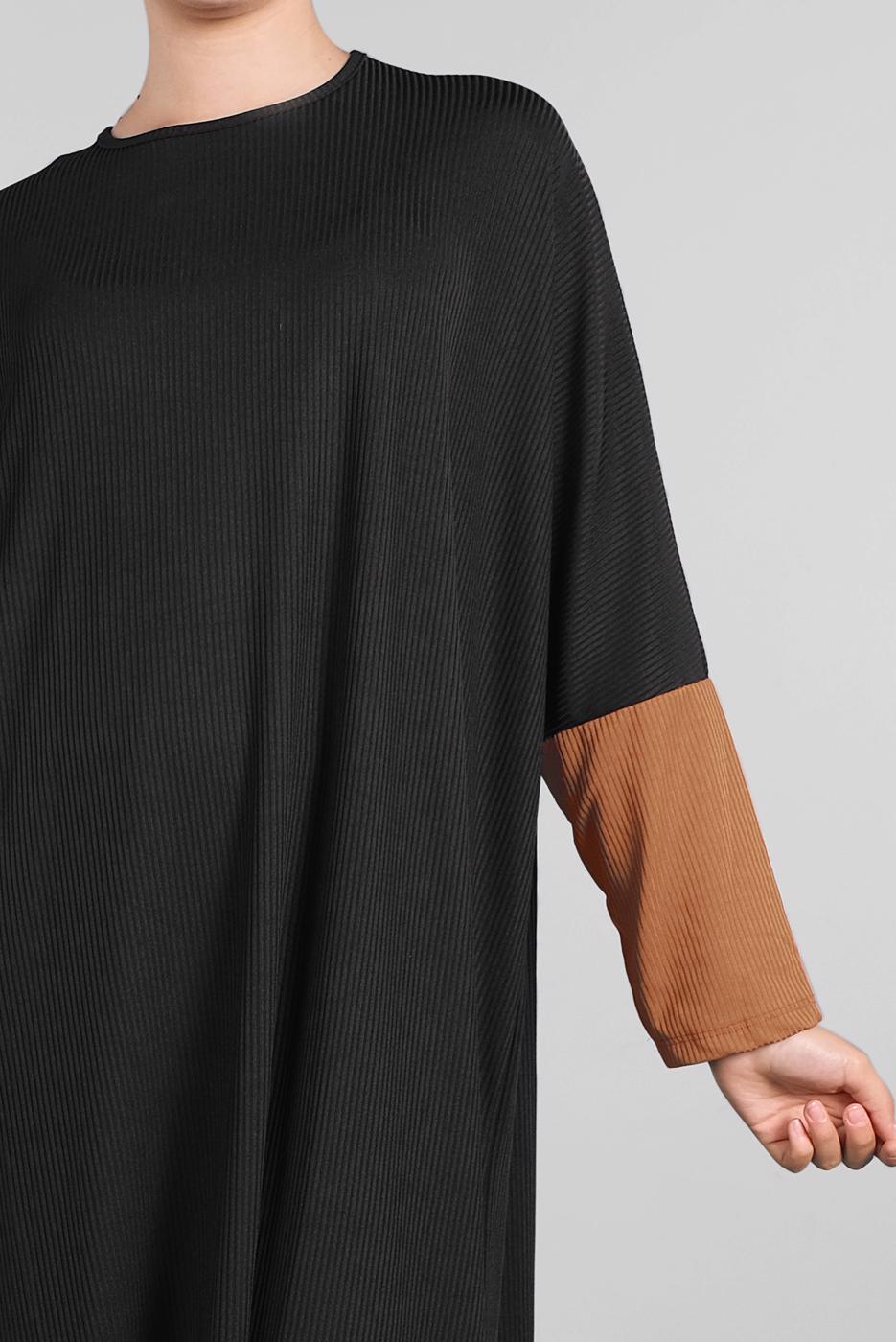 Tesettür giyim SİYAH YARASA KOL FİTİLLİ SALAŞ 2&prime;Lİ PANTOLONLU TAKIM 5116 