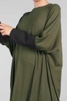 Tesettür giyim HAKİ YARASA KOL FİTİLLİ SALAŞ 2&prime;Lİ PANTOLONLU TAKIM 5116 