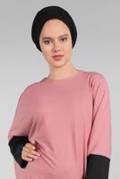 Tesettür giyim PEMBE YARASA KOL FİTİLLİ SALAŞ 2&prime;Lİ PANTOLONLU TAKIM 5116 