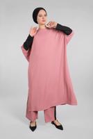 Tesettür giyim PEMBE YARASA KOL FİTİLLİ SALAŞ 2&prime;Lİ PANTOLONLU TAKIM 5116 