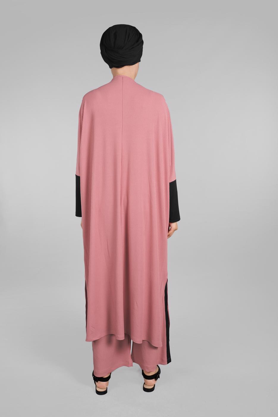 Tesettür giyim PEMBE YARASA KOL FİTİLLİ SALAŞ 2&prime;Lİ PANTOLONLU TAKIM 5116 