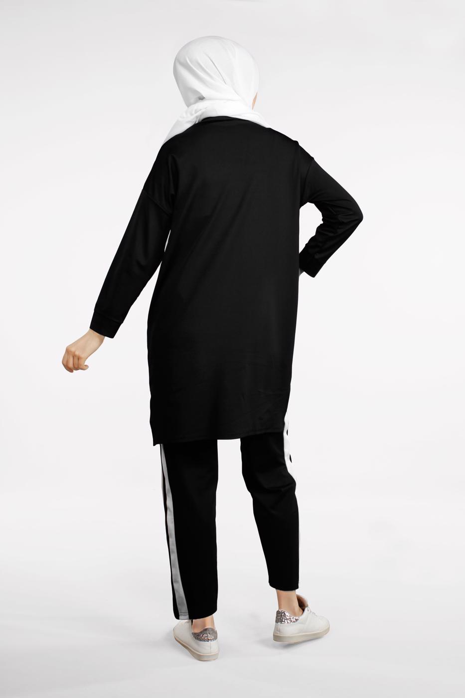 Tesettür giyim SİYAH ŞERİTLİ PUL PAYET DETAYLI EŞOFMAN TAKIM 5362 