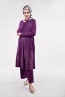 Tesettür giyim MOR FİTİLLİ 3&prime;LÜ PANTOLONLU TAKIM 5390