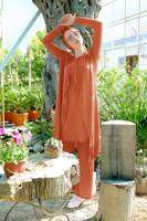 Tesettür giyim TURUNCU FİTİLLİ 3&prime;LÜ PANTOLONLU TAKIM 5390