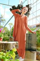 Tesettür giyim TURUNCU FİTİLLİ 3&prime;LÜ PANTOLONLU TAKIM 5390