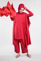 Tesettür giyim MERCAN FİTİLLİ 3&prime;LÜ PANTOLONLU TAKIM 5390