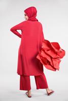 Tesettür giyim MERCAN FİTİLLİ 3&prime;LÜ PANTOLONLU TAKIM 5390