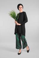 Tesettür giyim YEŞİL ASİMETRİK KESİM FİTİLLİ 2&prime;Lİ PANTOLONLU TAKIM 5506 