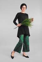 Tesettür giyim YEŞİL ASİMETRİK KESİM FİTİLLİ 2&prime;Lİ PANTOLONLU TAKIM 5506 