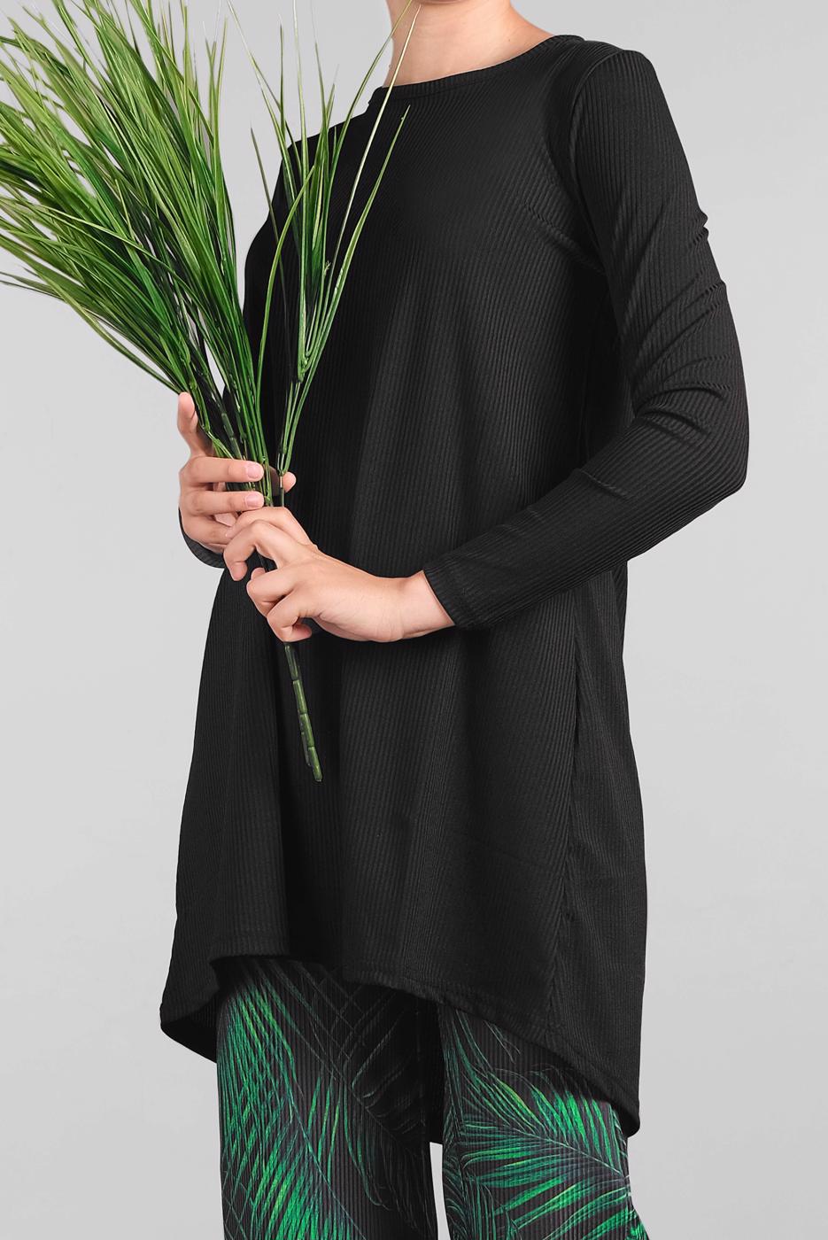 Tesettür giyim YEŞİL ASİMETRİK KESİM FİTİLLİ 2&prime;Lİ PANTOLONLU TAKIM 5506 