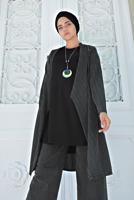 Tesettür giyim SİYAH ÇİZGİ DESENLİ 3&prime;LÜ PANTOLONLU TAKIM 5525 