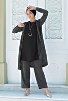 Tesettür giyim SİYAH ÇİZGİ DESENLİ 3&prime;LÜ PANTOLONLU TAKIM 5525 