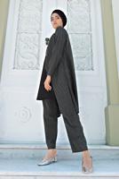 Tesettür giyim SİYAH ÇİZGİ DESENLİ 3&prime;LÜ PANTOLONLU TAKIM 5525 