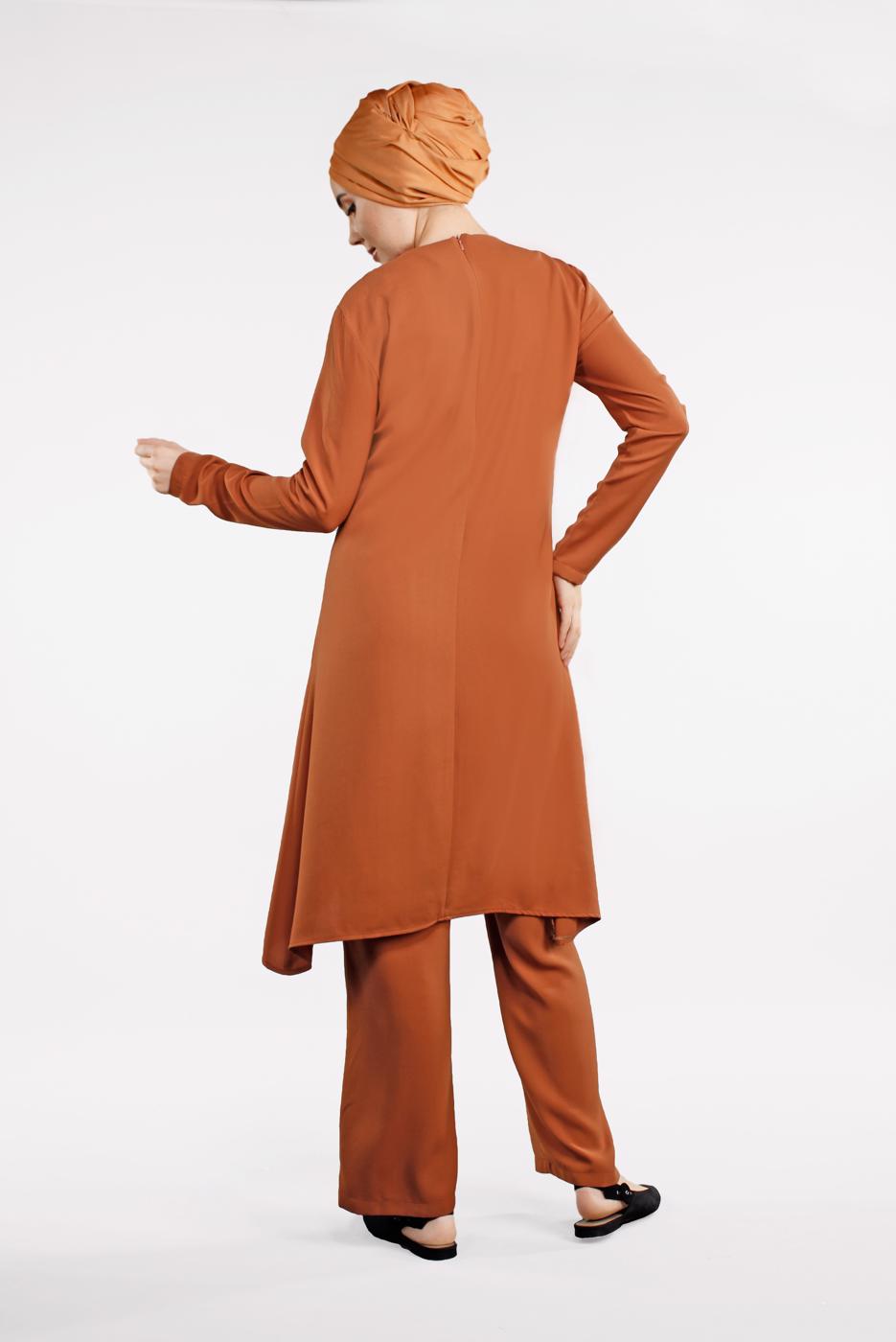 Tesettür giyim TURUNCU PUL PAYET DETAYLI ASİMETRİK 2&prime;Lİ TAKIM 5647