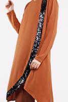 Tesettür giyim TURUNCU PUL PAYET DETAYLI ASİMETRİK 2&prime;Lİ TAKIM 5647