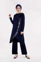 Tesettür giyim LACİVERT PUL PAYET DETAYLI ASİMETRİK 2&prime;Lİ TAKIM 5647