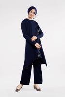 Tesettür giyim LACİVERT PUL PAYET DETAYLI ASİMETRİK 2&prime;Lİ TAKIM 5647