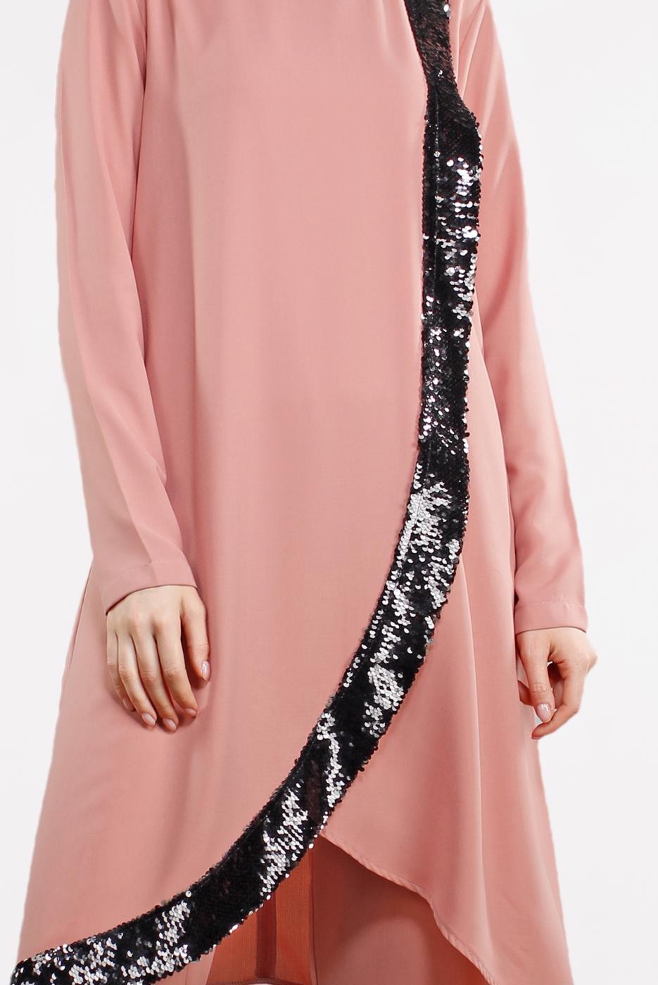 Tesettür giyim MERCAN PUL PAYET DETAYLI ASİMETRİK 2&prime;Lİ TAKIM 5647