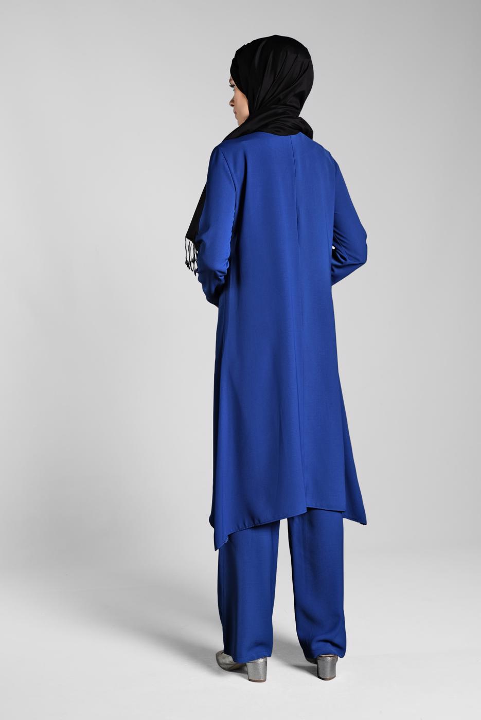 Tesettür giyim LACİVERT PUL PAYET DETAYLI ASİMETRİK 2&prime;Lİ TAKIM 5647