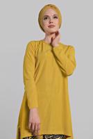 Tesettür giyim SARI ASİMETRİK KESİM FİTİLLİ 2&prime;Lİ PANTOLONLU TAKIM 5825