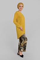 Tesettür giyim SARI ASİMETRİK KESİM FİTİLLİ 2&prime;Lİ PANTOLONLU TAKIM 5825