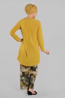 Tesettür giyim SARI ASİMETRİK KESİM FİTİLLİ 2&prime;Lİ PANTOLONLU TAKIM 5825