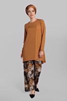 Tesettür giyim KAHVE ASİMETRİK KESİM FİTİLLİ 2&prime;Lİ PANTOLONLU TAKIM 5825