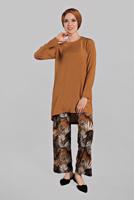 Tesettür giyim KAHVE ASİMETRİK KESİM FİTİLLİ 2&prime;Lİ PANTOLONLU TAKIM 5825