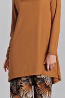 Tesettür giyim KAHVE ASİMETRİK KESİM FİTİLLİ 2&prime;Lİ PANTOLONLU TAKIM 5825