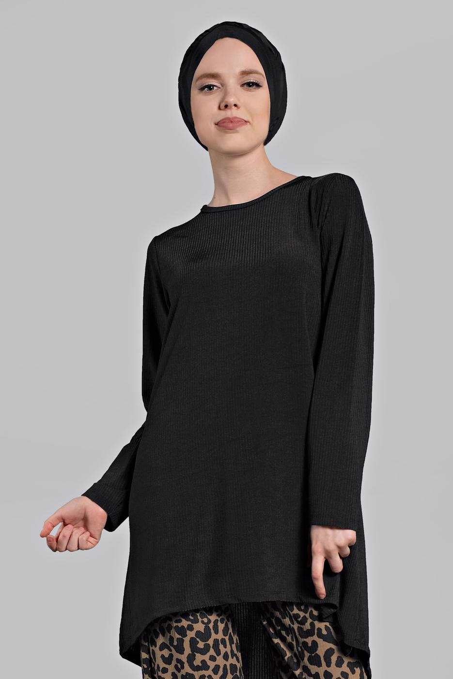 Tesettür giyim SİYAH LEOPAR DESENLİ 2&prime;Lİ PANTOLONLU TAKIM 5925