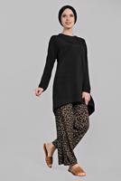 Tesettür giyim SİYAH LEOPAR DESENLİ 2&prime;Lİ PANTOLONLU TAKIM 5925