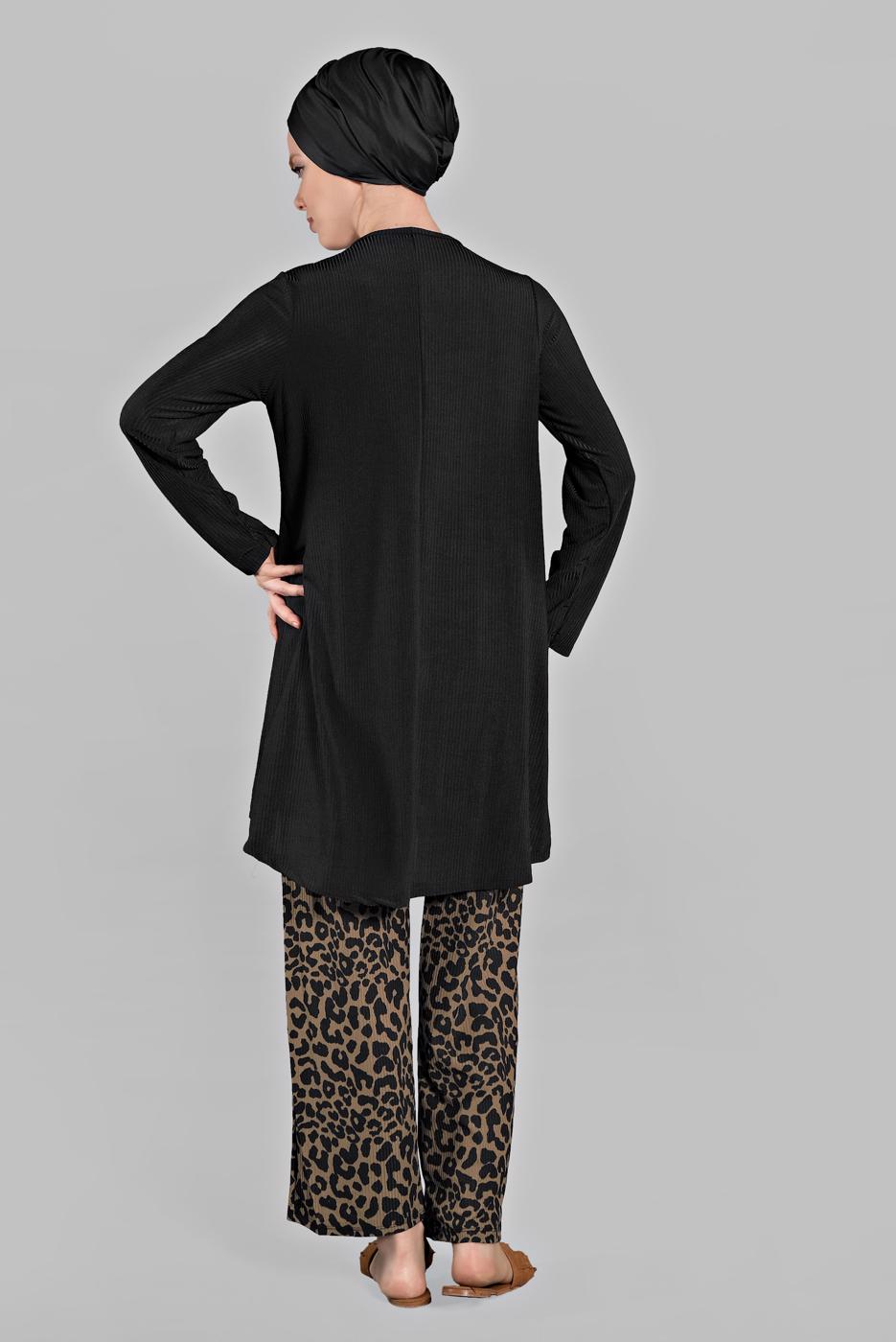 Tesettür giyim SİYAH LEOPAR DESENLİ 2&prime;Lİ PANTOLONLU TAKIM 5925