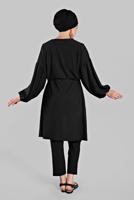Tesettür giyim SİYAH BELDEN KUŞAKLI 2&prime;Lİ PANTOLONLU TAKIM 6116