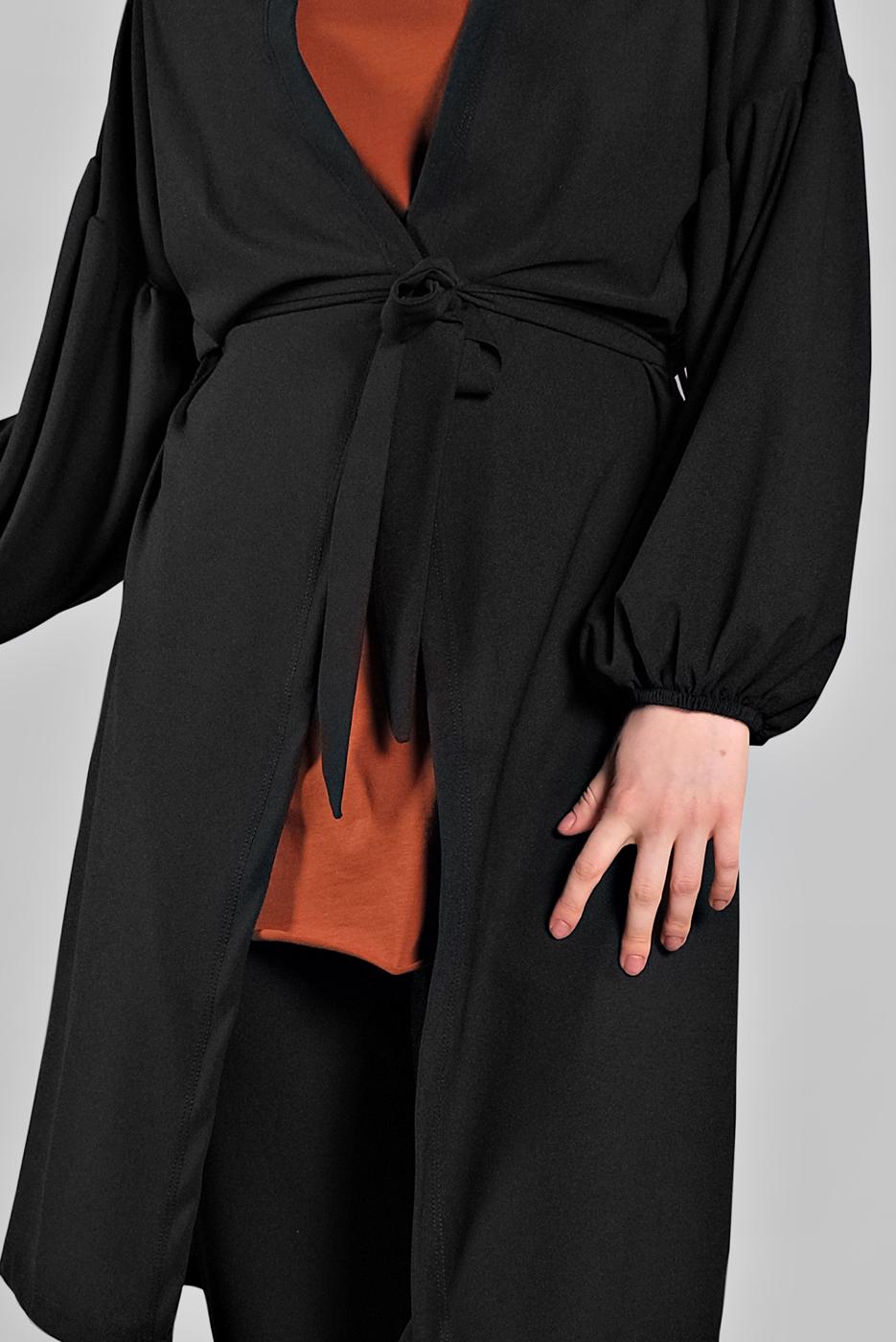 Tesettür giyim SİYAH BELDEN KUŞAKLI 2&prime;Lİ PANTOLONLU TAKIM 6116