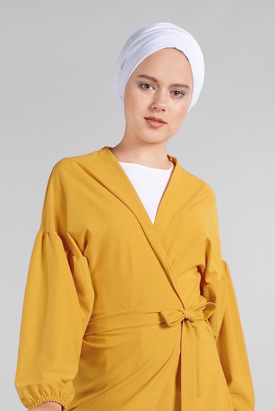 Tesettür giyim TURUNCU BELDEN KUŞAKLI 2&prime;Lİ PANTOLONLU TAKIM 6116