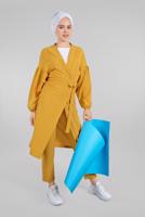 Tesettür giyim TURUNCU BELDEN KUŞAKLI 2&prime;Lİ PANTOLONLU TAKIM 6116