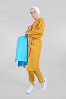 Tesettür giyim TURUNCU BELDEN KUŞAKLI 2&prime;Lİ PANTOLONLU TAKIM 6116