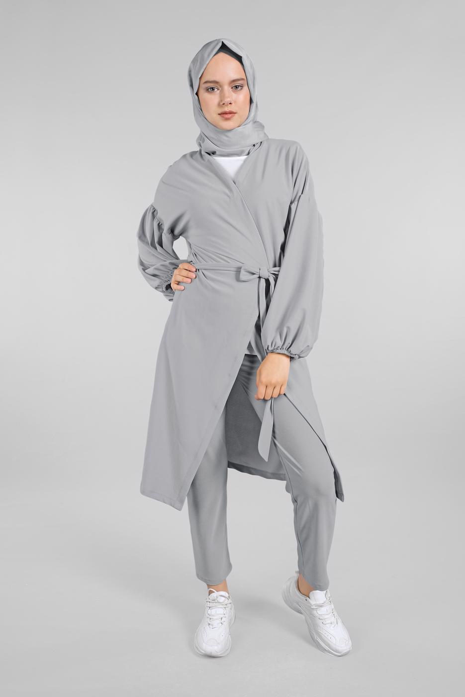 Hijab clothing GREY T 6116 ZNK-2′Lİ PANTOLONLU TAKIM