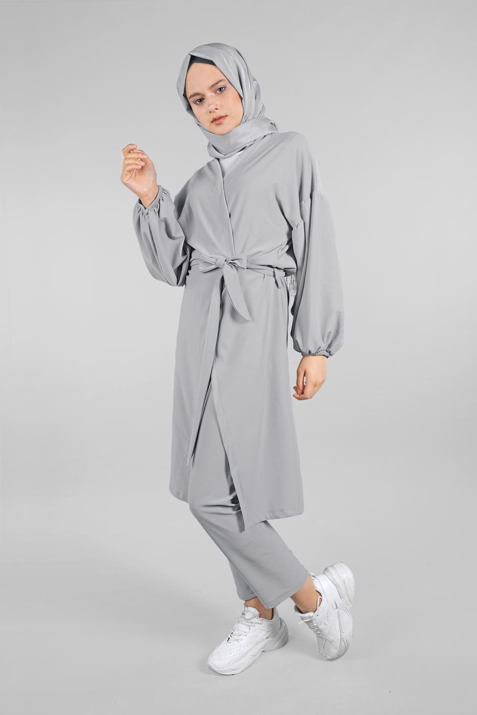 Hijab clothing GREY T 6116 ZNK-2′Lİ PANTOLONLU TAKIM