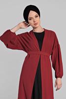 Tesettür giyim BORDO BELDEN KUŞAKLI 2&prime;Lİ PANTOLONLU TAKIM 6116
