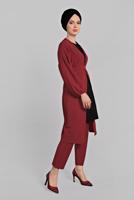 Tesettür giyim BORDO BELDEN KUŞAKLI 2&prime;Lİ PANTOLONLU TAKIM 6116