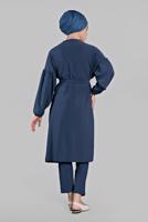Tesettür giyim MAVİ BELDEN KUŞAKLI 2&prime;Lİ PANTOLONLU TAKIM 6116